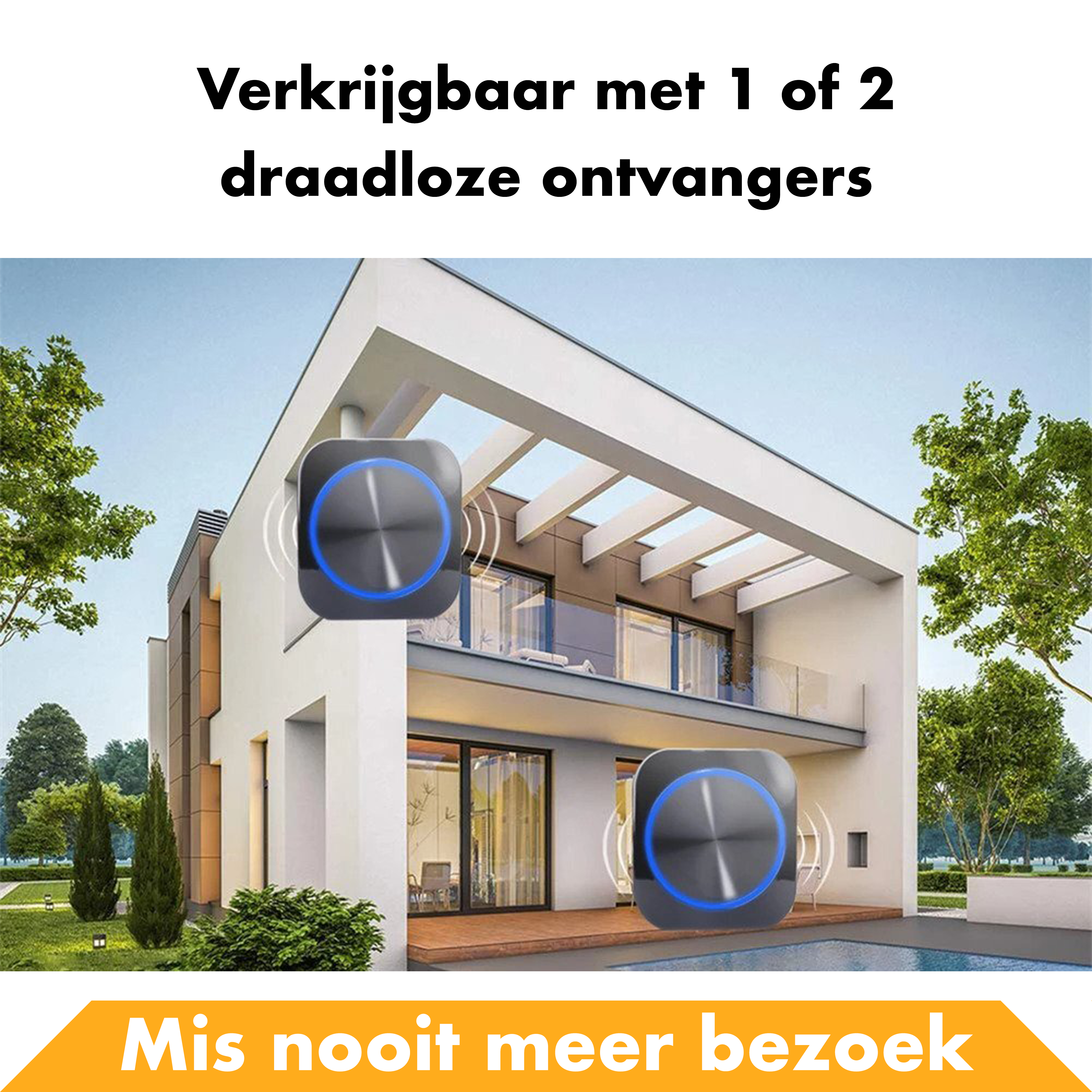 Draadloze Deurbel - 2 Ontvangers - Zwart