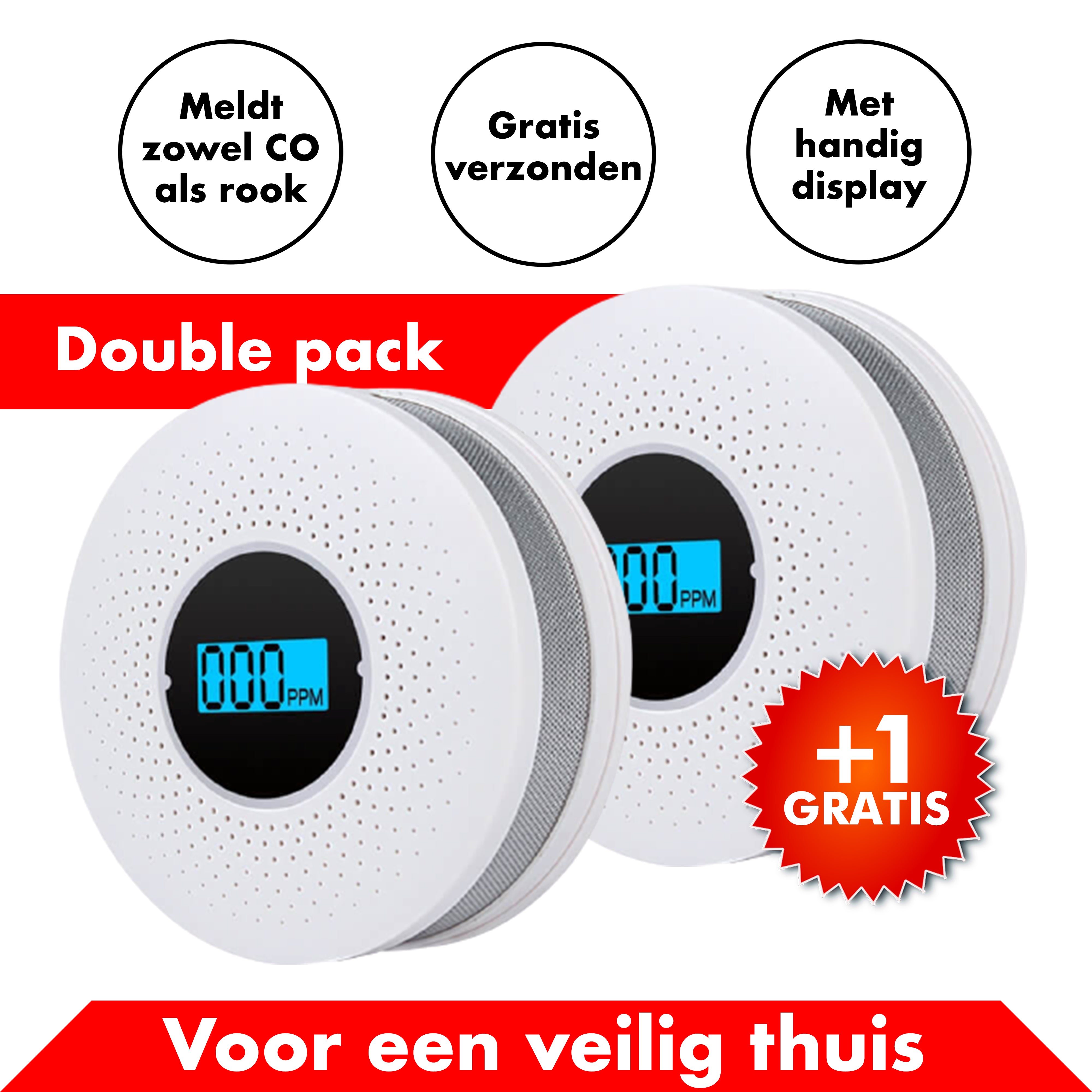 Rook en Koolstofmonoxidemelder - 2 + 1 GRATIS