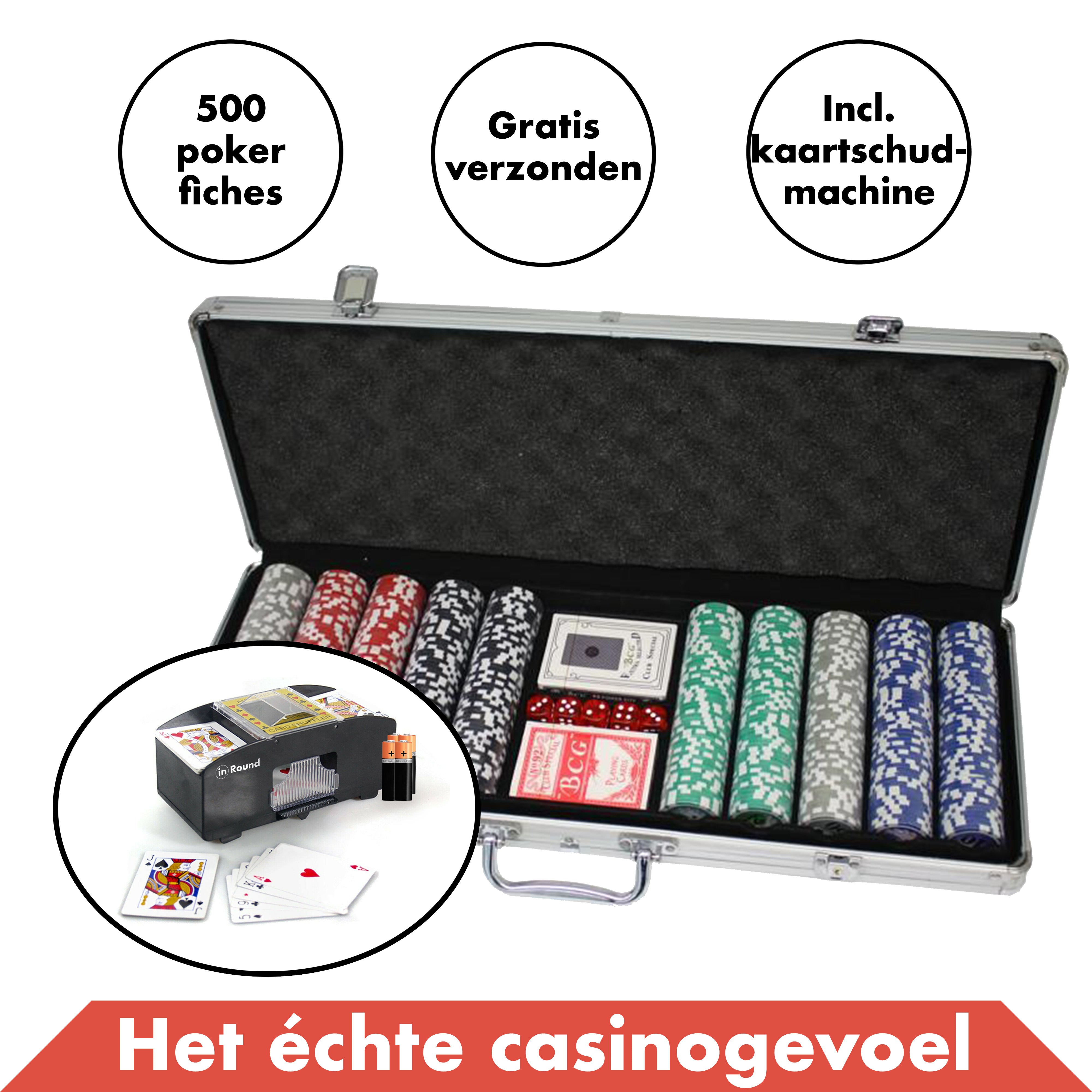 Pokerst 500 fiches met kaartschudmachine